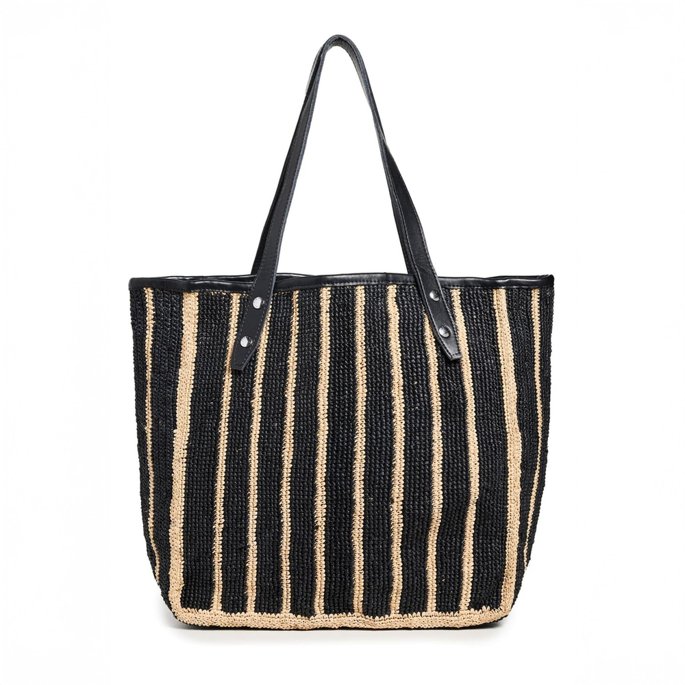 Rag & Bone Daily Straw Tote Raffia Black Women's Bag Leather Trim New